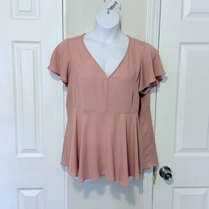 Torrid Blush V-Neck Flutter Sleeve Blouse